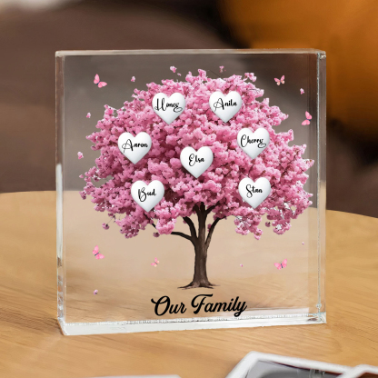 Personalised Pink Family Tree Acrylic Square Plaque Custom 2–10 Names & 1 Text Ornament Christmas Gifts for Grandma/Mother-Jessemade AU