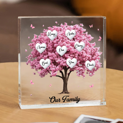 Personalised Pink Family Tree Acrylic Square Plaque Custom 2–10 Names & 1 Text Ornament Christmas Gifts for Grandma/Mother-Jessemade AU