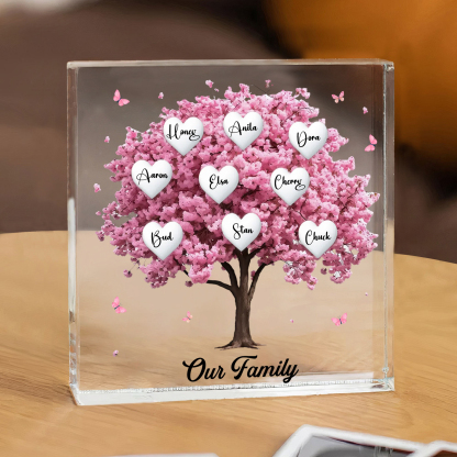 Personalised Pink Family Tree Acrylic Square Plaque Custom 2–10 Names & 1 Text Ornament Christmas Gifts for Grandma/Mother-Jessemade AU