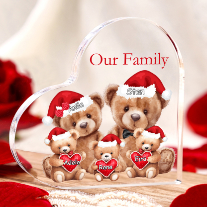 Personalised Teddy Bear Family Acrylic Heart Plaque Custom 3–10 Names & 1 Text Ornament Christmas Gifts for Dad/Mum-Jessemade AU