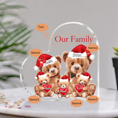 Personalised Teddy Bear Family Acrylic Heart Plaque Custom 3–10 Names & 1 Text Ornament Christmas Gifts for Dad/Mum-Jessemade AU