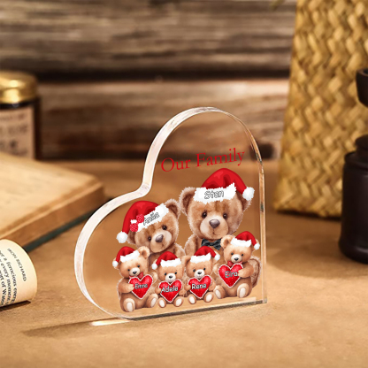 Personalised Teddy Bear Family Acrylic Heart Plaque Custom 3–10 Names & 1 Text Ornament Christmas Gifts for Dad/Mum-Jessemade AU