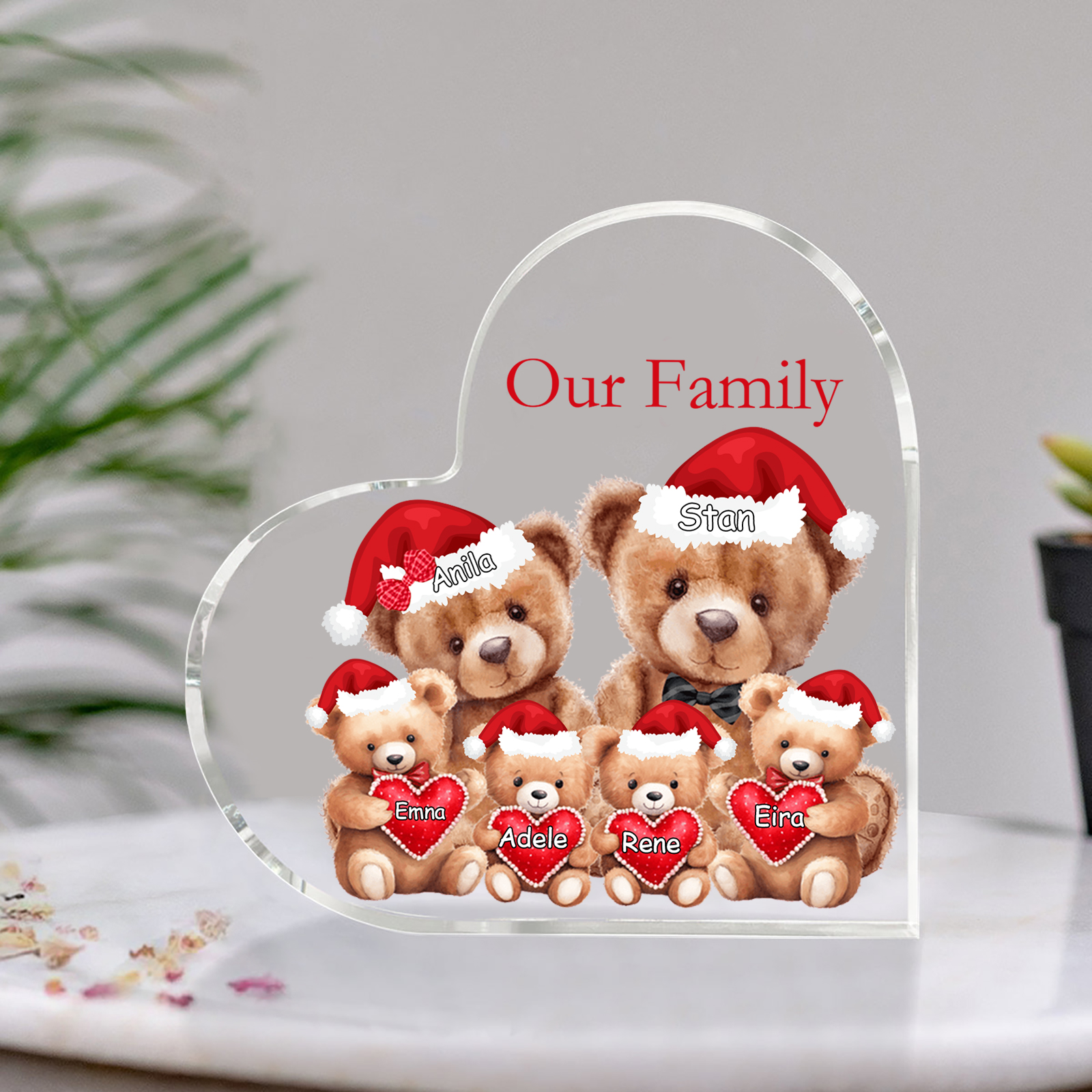 Personalised Teddy Bear Family Acrylic Heart Plaque Custom 3–10 Names & 1 Text Ornament Christmas Gifts for Dad/Mum-Jessemade AU
