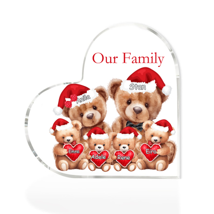 Personalised Teddy Bear Family Acrylic Heart Plaque Custom 3–10 Names & 1 Text Ornament Christmas Gifts for Dad/Mum-Jessemade AU