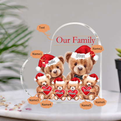 Personalised Teddy Bear Family Acrylic Heart Plaque Custom 3–10 Names & 1 Text Ornament Christmas Gifts for Dad/Mum-Jessemade AU