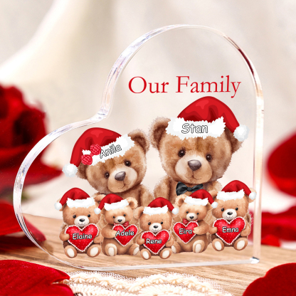 Personalised Teddy Bear Family Acrylic Heart Plaque Custom 3–10 Names & 1 Text Ornament Christmas Gifts for Dad/Mum-Jessemade AU