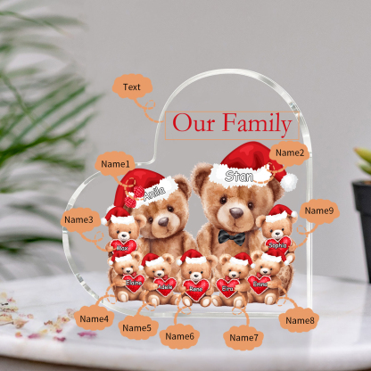 Personalised Teddy Bear Family Acrylic Heart Plaque Custom 3–10 Names & 1 Text Ornament Christmas Gifts for Dad/Mum-Jessemade AU
