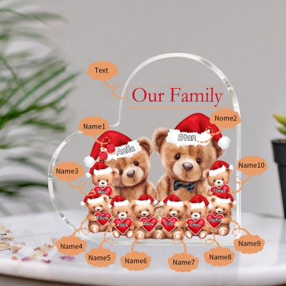 Personalised Teddy Bear Family Acrylic Heart Plaque Custom 3–10 Names & 1 Text Ornament Christmas Gifts for Dad/Mum-Jessemade AU