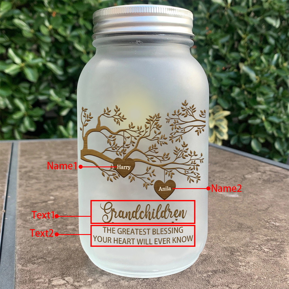 Personalised Mason Jar Light Custom 2–10 Names & 2 Texts Family Tree Bottle Gifts for Grandpa/Grandma-Jessemade AU