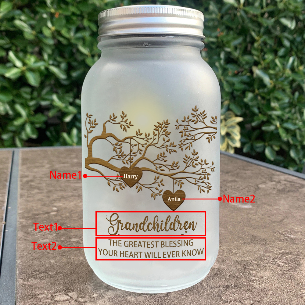Personalised Mason Jar Light Custom 2–10 Names & 2 Texts Family Tree Bottle Gifts for Grandpa/Grandma-Jessemade AU