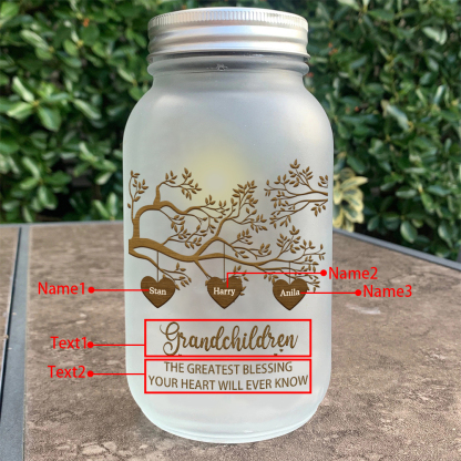 Personalised Mason Jar Light Custom 2–10 Names & 2 Texts Family Tree Bottle Gifts for Grandpa/Grandma-Jessemade AU