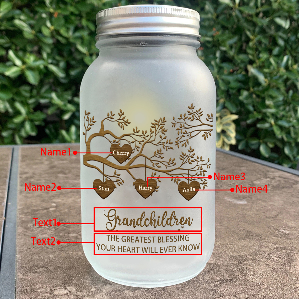 Personalised Mason Jar Light Custom 2–10 Names & 2 Texts Family Tree Bottle Gifts for Grandpa/Grandma-Jessemade AU