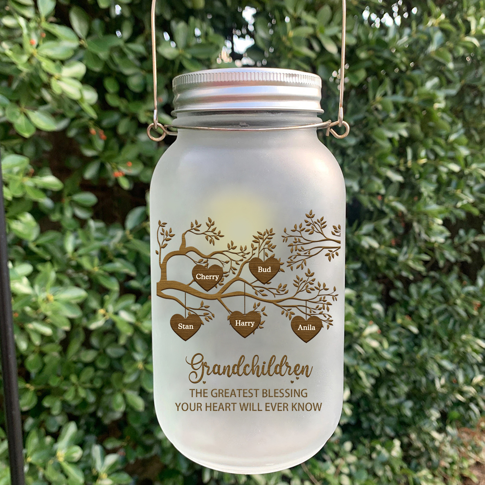 Personalised Mason Jar Light Custom 2–10 Names & 2 Texts Family Tree Bottle Gifts for Grandpa/Grandma-Jessemade AU