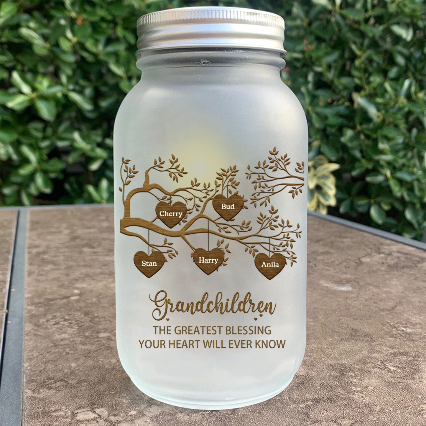 Personalised Mason Jar Light Custom 2–10 Names & 2 Texts Family Tree Bottle Gifts for Grandpa/Grandma-Jessemade AU