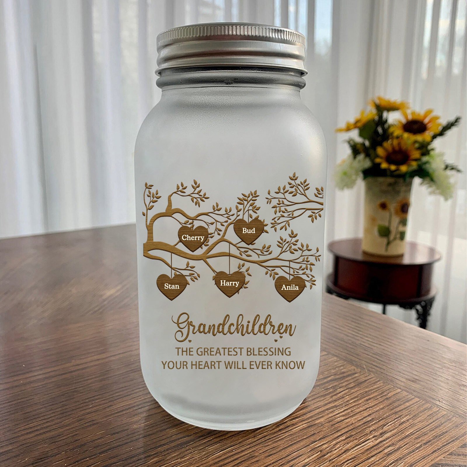 Personalised Mason Jar Light Custom 2–10 Names & 2 Texts Family Tree Bottle Gifts for Grandpa/Grandma-Jessemade AU