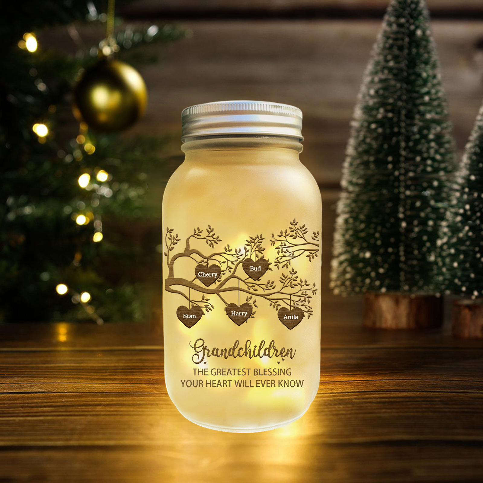 Personalised Mason Jar Light Custom 2–10 Names & 2 Texts Family Tree Bottle Gifts for Grandpa/Grandma