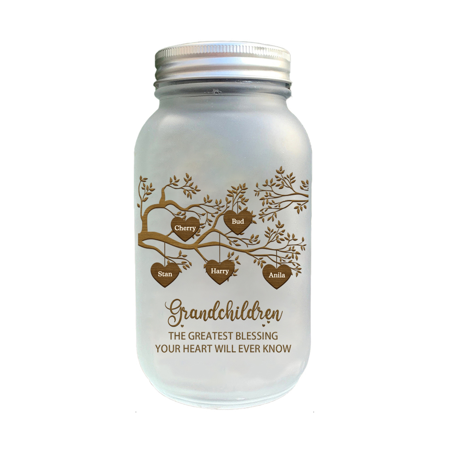 Personalised Mason Jar Light Custom 2–10 Names & 2 Texts Family Tree Bottle Gifts for Grandpa/Grandma-Jessemade AU