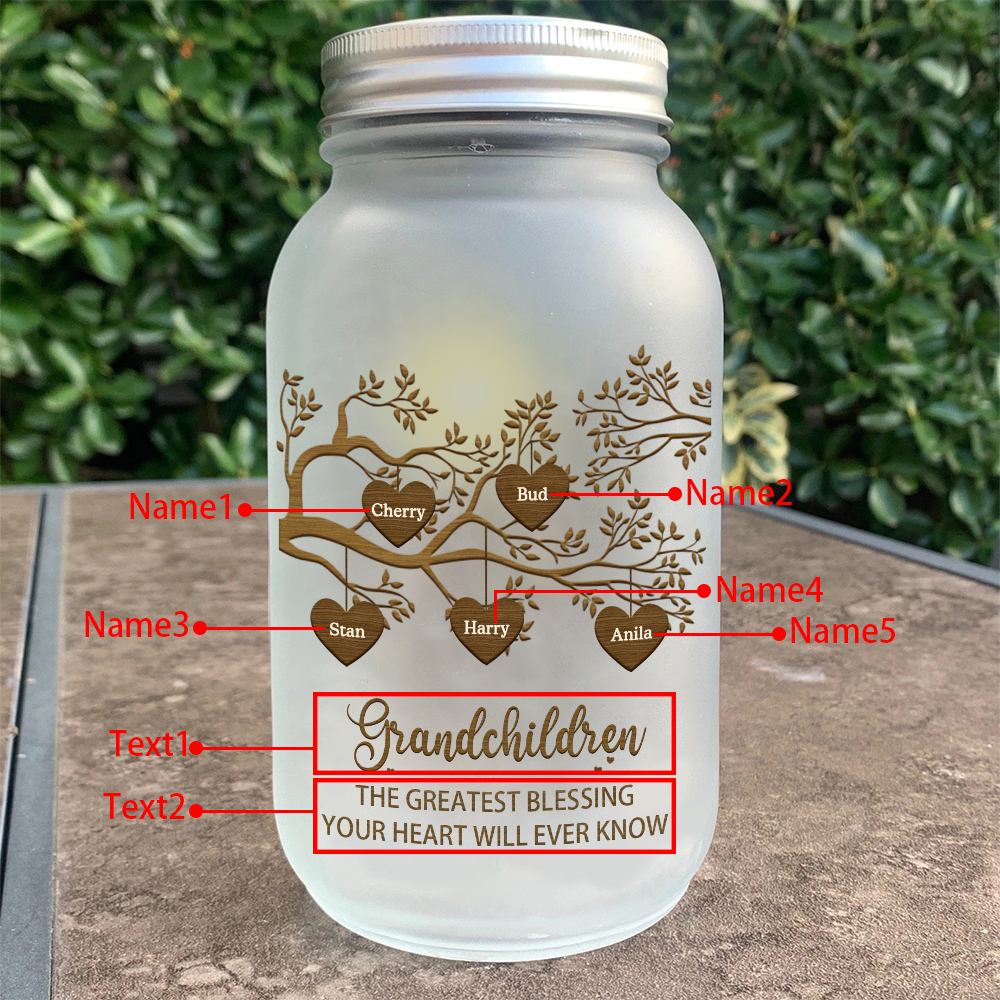 Personalised Mason Jar Light Custom 2–10 Names & 2 Texts Family Tree Bottle Gifts for Grandpa/Grandma-Jessemade AU