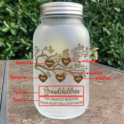 Personalised Mason Jar Light Custom 2–10 Names & 2 Texts Family Tree Bottle Gifts for Grandpa/Grandma-Jessemade AU