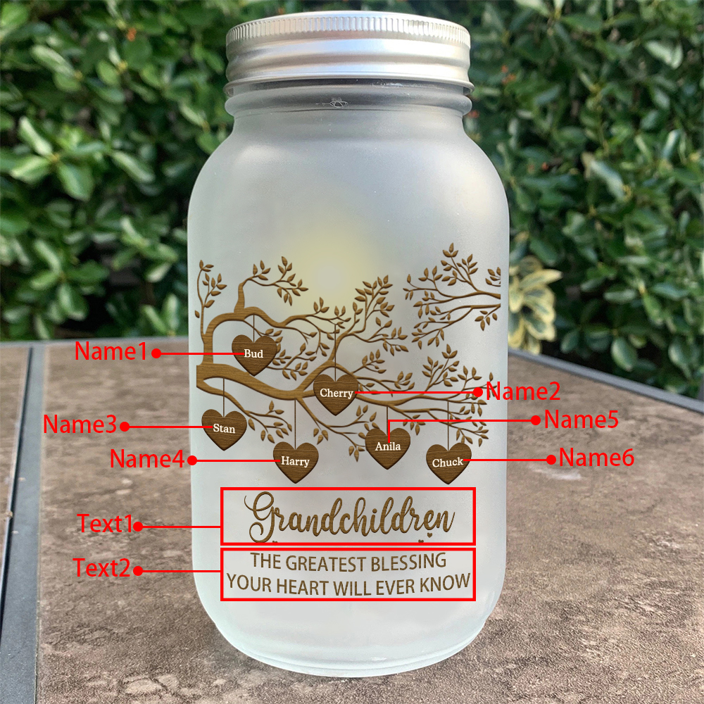 Personalised Mason Jar Light Custom 2–10 Names & 2 Texts Family Tree Bottle Gifts for Grandpa/Grandma-Jessemade AU