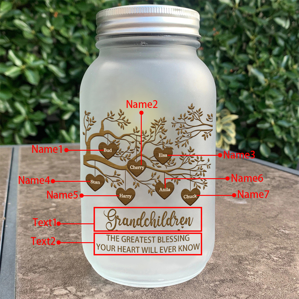 Personalised Mason Jar Light Custom 2–10 Names & 2 Texts Family Tree Bottle Gifts for Grandpa/Grandma-Jessemade AU