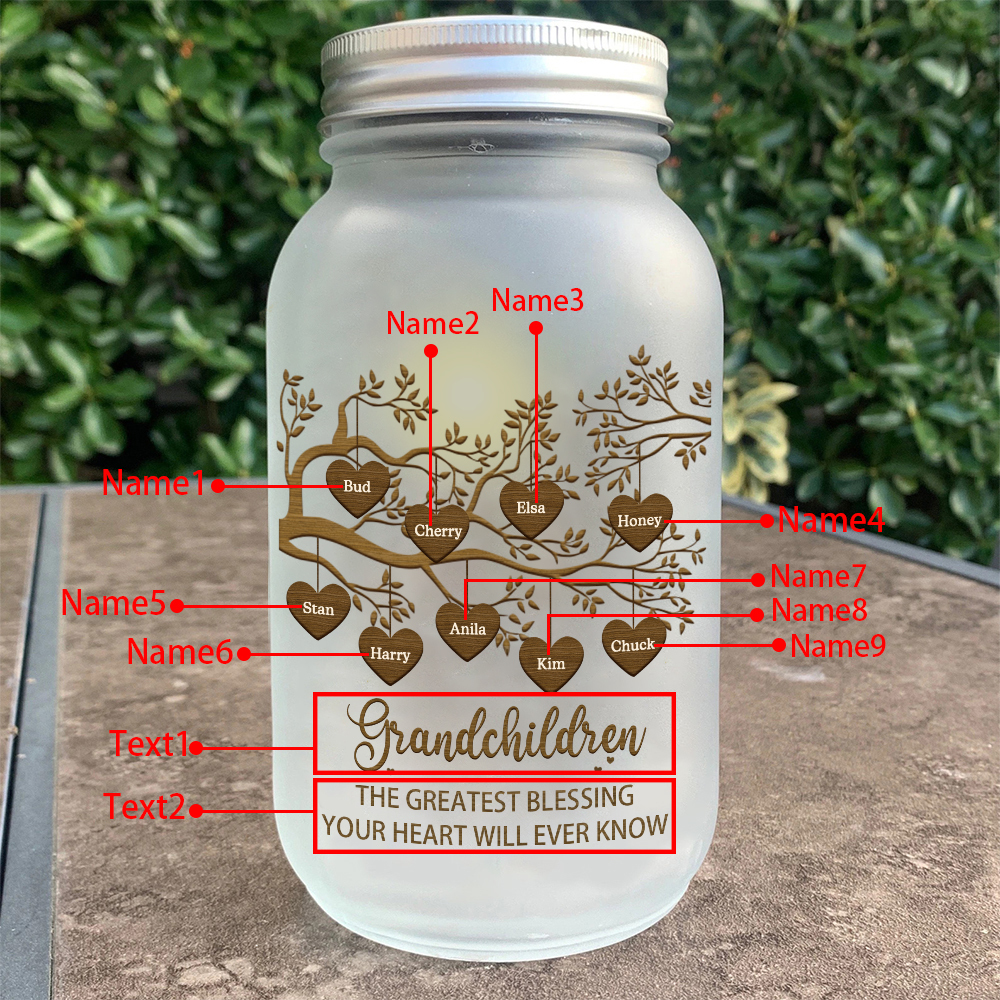 Personalised Mason Jar Light Custom 2–10 Names & 2 Texts Family Tree Bottle Gifts for Grandpa/Grandma-Jessemade AU