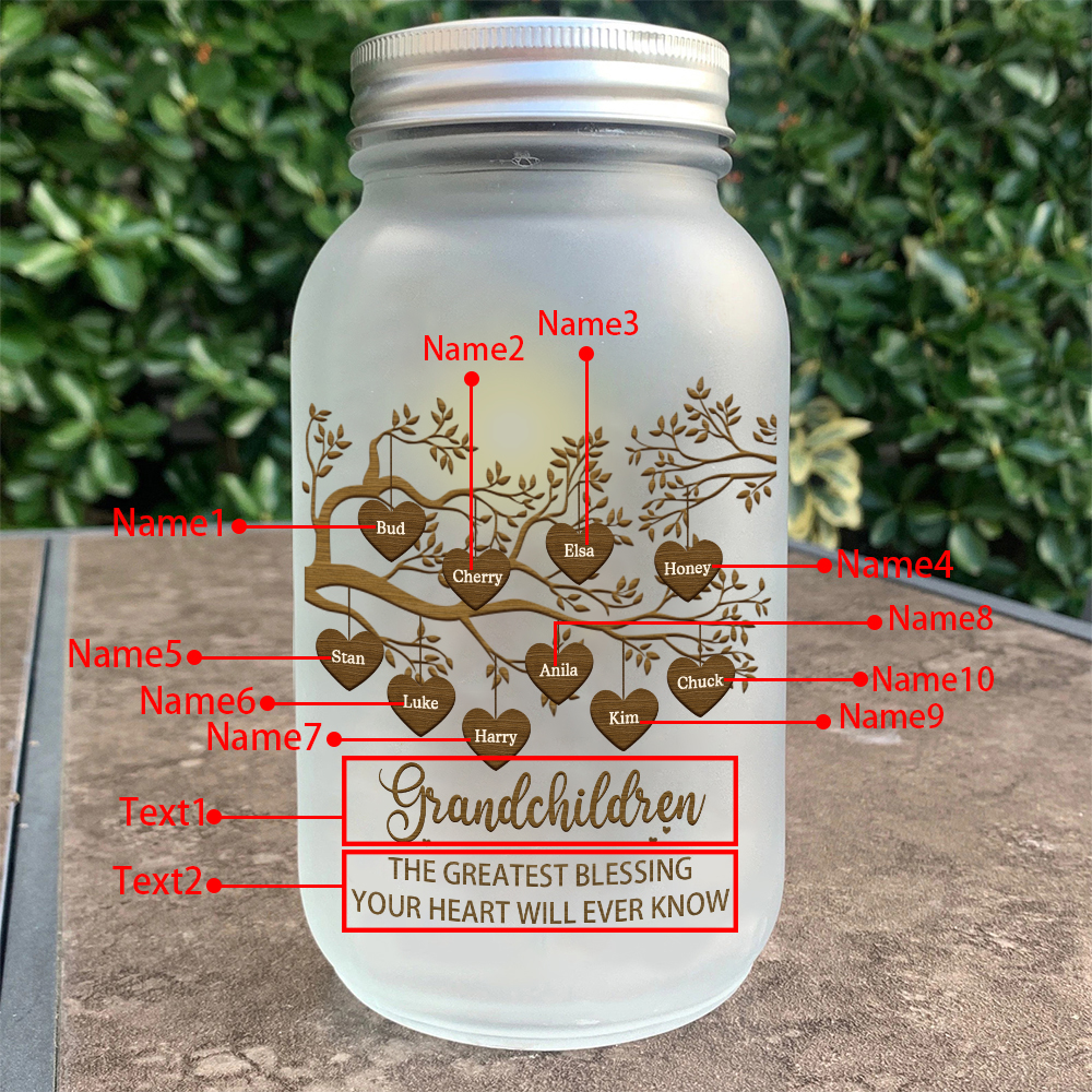 Personalised Mason Jar Light Custom 2–10 Names & 2 Texts Family Tree Bottle Gifts for Grandpa/Grandma-Jessemade AU