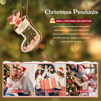 Personalised Reindeer Baby's First Christmas Stocking Shaker Ornament with 6 Custom Texts and Year