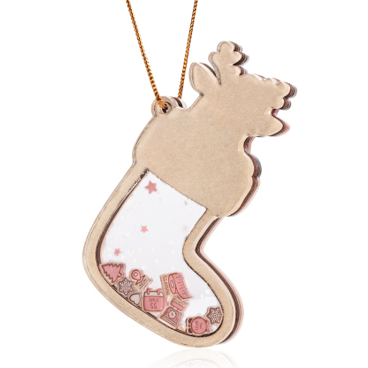 Personalised Reindeer Baby's First Christmas Stocking Shaker Ornament with 6 Custom Texts and Year