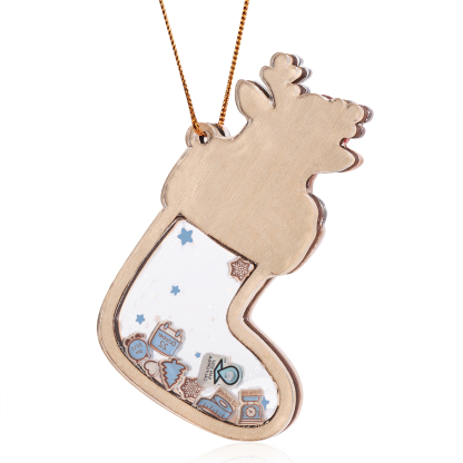 Personalised Reindeer Baby's First Christmas Stocking Shaker Ornament with 6 Custom Texts and Year