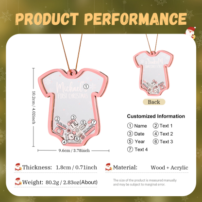 Personalised Baby's First Christmas Ornament 4 texts Name Date and Year Keepsake