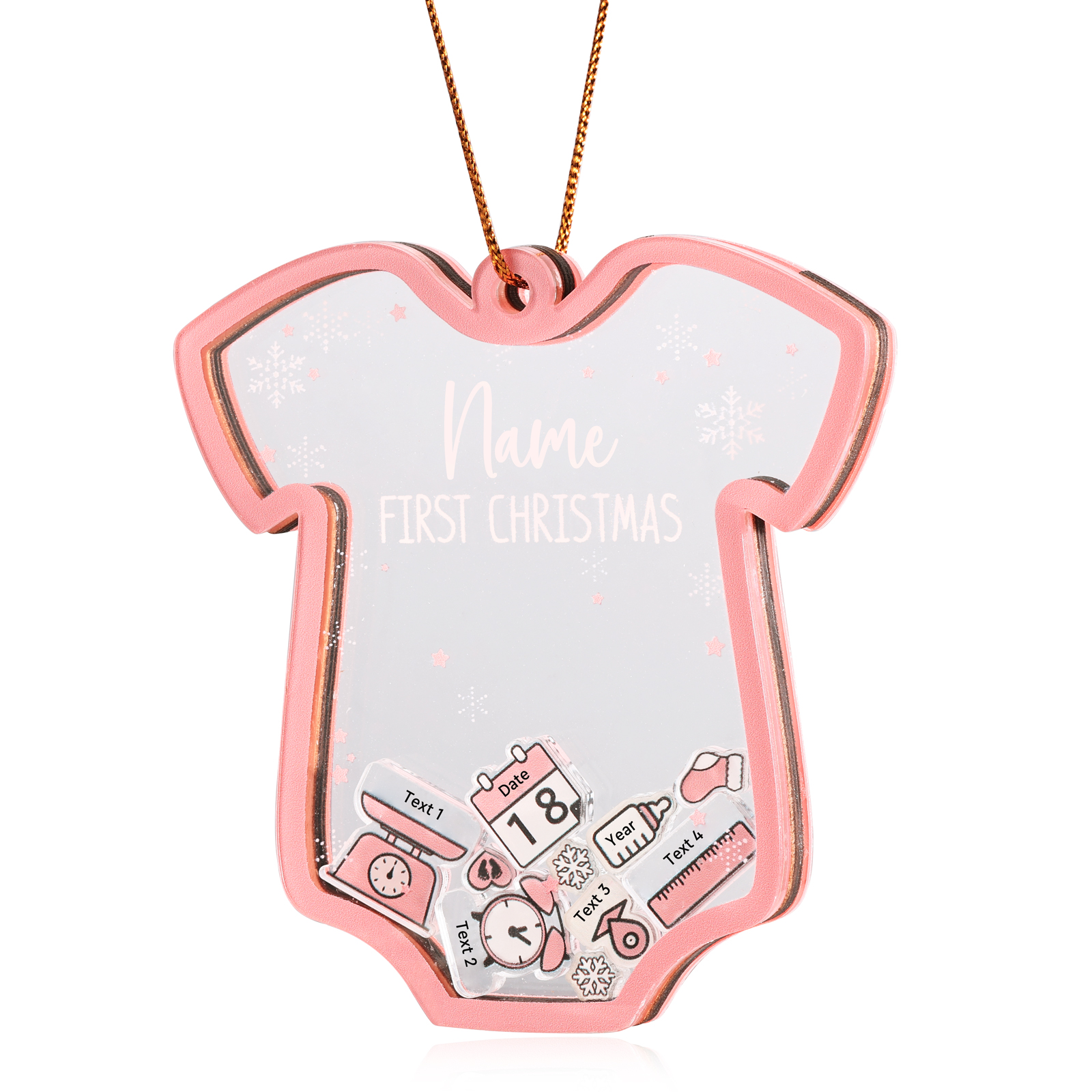 Personalised Baby's First Christmas Ornament 4 texts Name Date and Year Keepsake