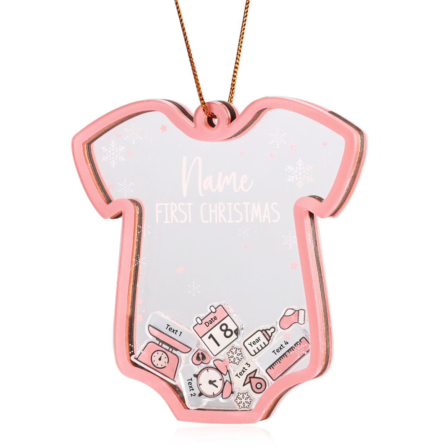 Personalised Baby's First Christmas Ornament 4 texts Name Date and Year Keepsake