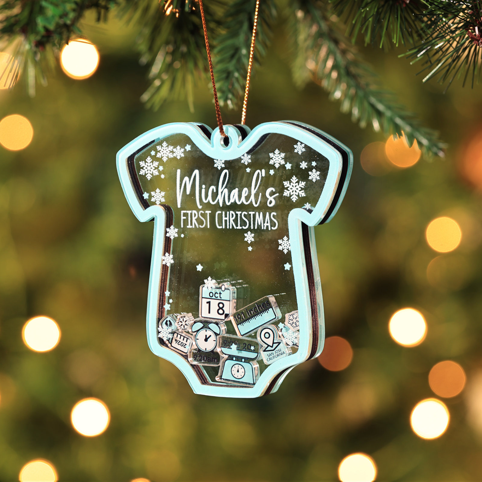Personalised Baby's First Christmas Ornament 4 texts Name Date and Year Keepsake