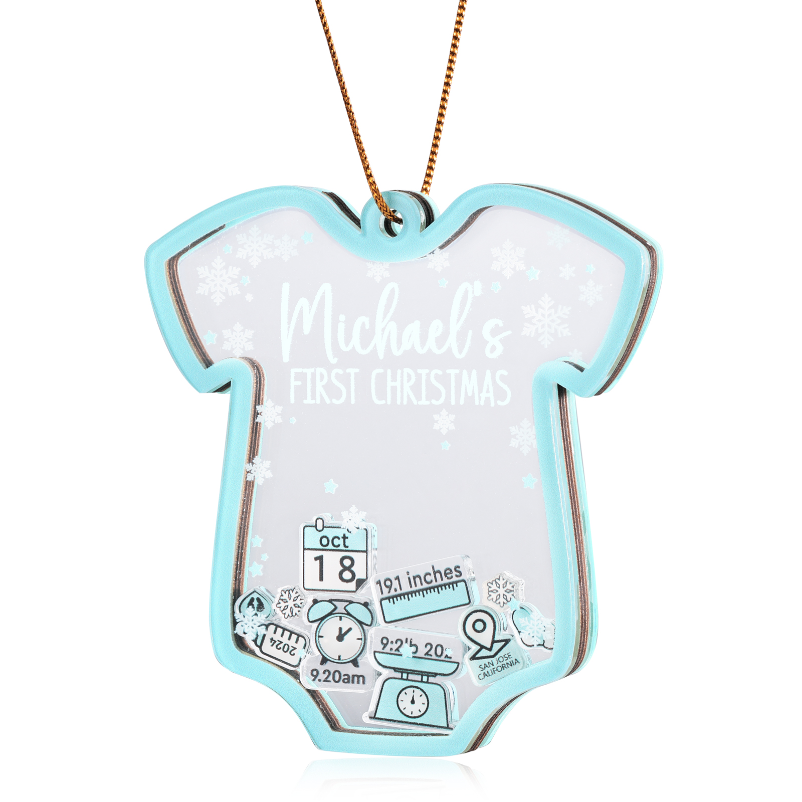 Personalised Baby's First Christmas Ornament 4 texts Name Date and Year Keepsake