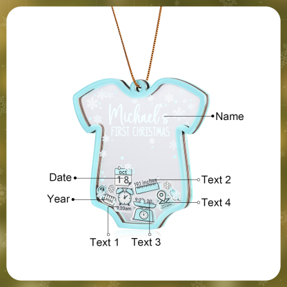 Personalised Baby's First Christmas Ornament 4 texts Name Date and Year Keepsake