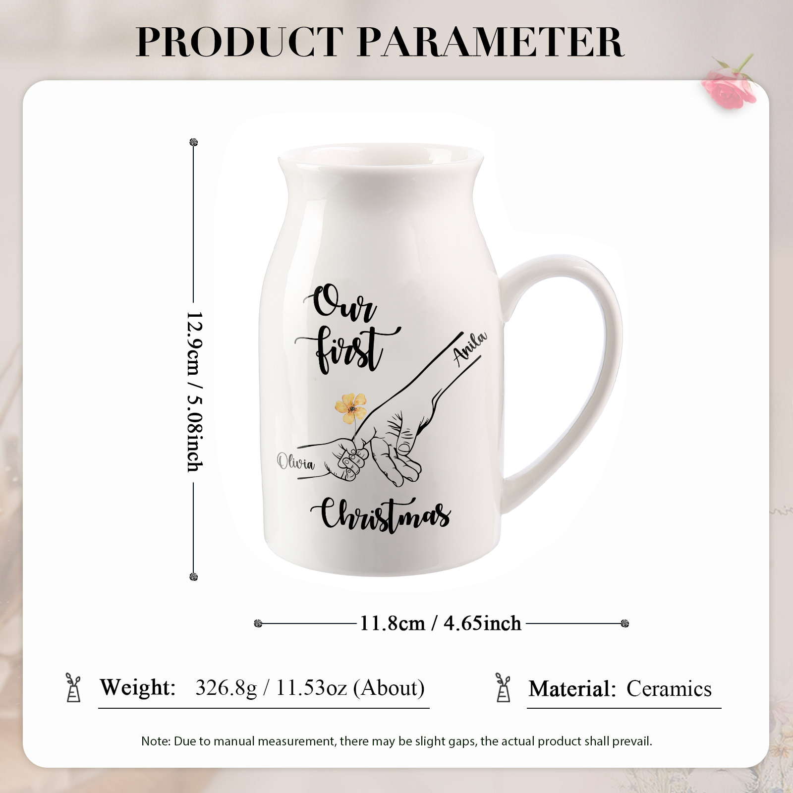 Personalised Holding Hands Ceramic Vase Custom 2 Names Gift for Mother - Our First Christmas-Jessemade AU