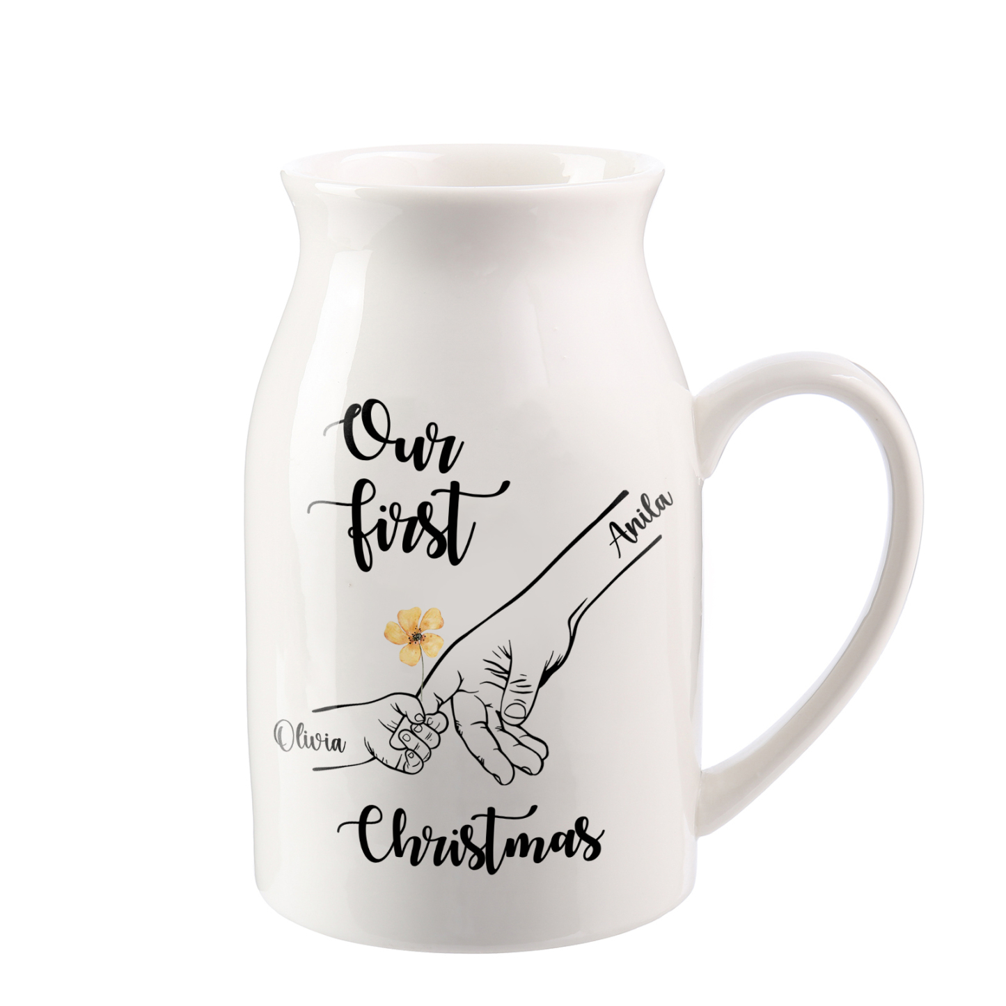 Personalised Holding Hands Ceramic Vase Custom 2 Names Gift for Mother - Our First Christmas-Jessemade AU