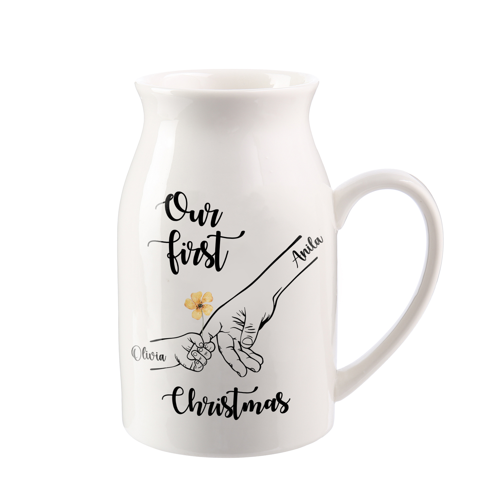 Personalised Holding Hands Ceramic Vase Custom 2 Names Gift for Mother - Our First Christmas-Jessemade AU