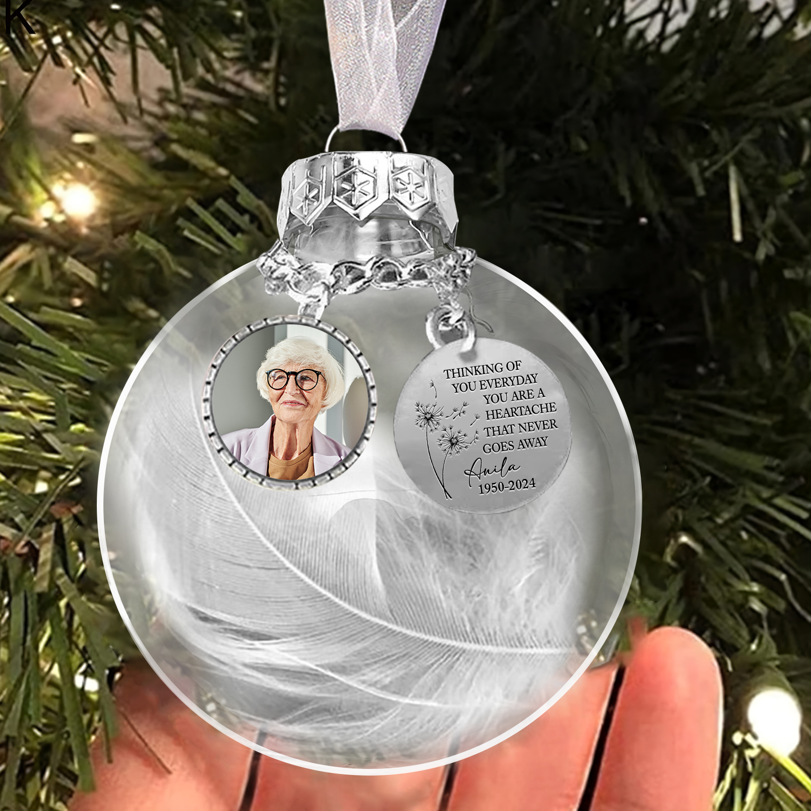 Personalized Memorial Ball Custom Photo & Name & Date Christmas Ornament - Thinking Of You Everyday, You Are A Heartache That Never Goes Away