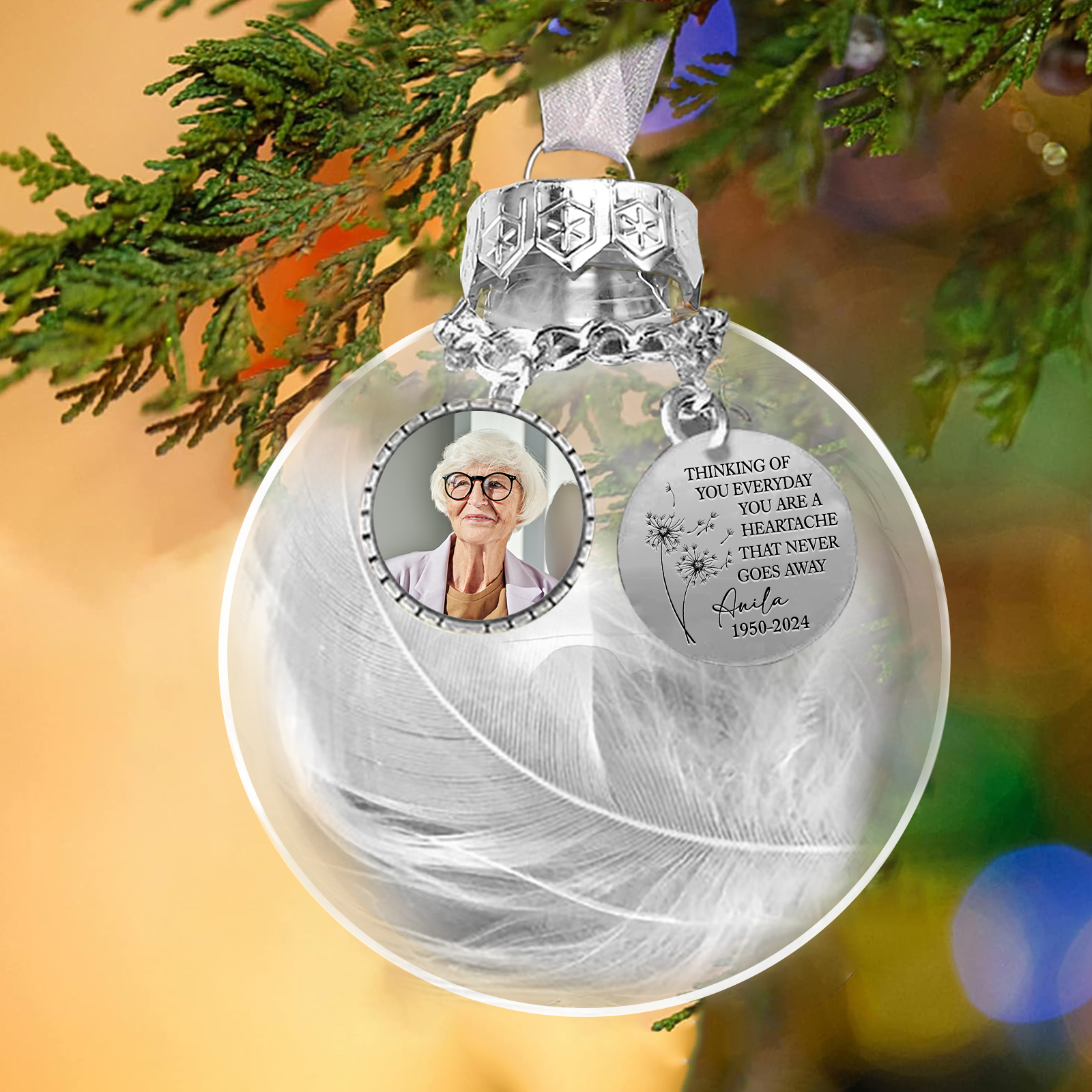 Personalised Memorial Ball Custom Photo & Name & Date Christmas Ornament - Thinking Of You Everyday, You Are A Heartache That Never Goes Away-Jessemade AU