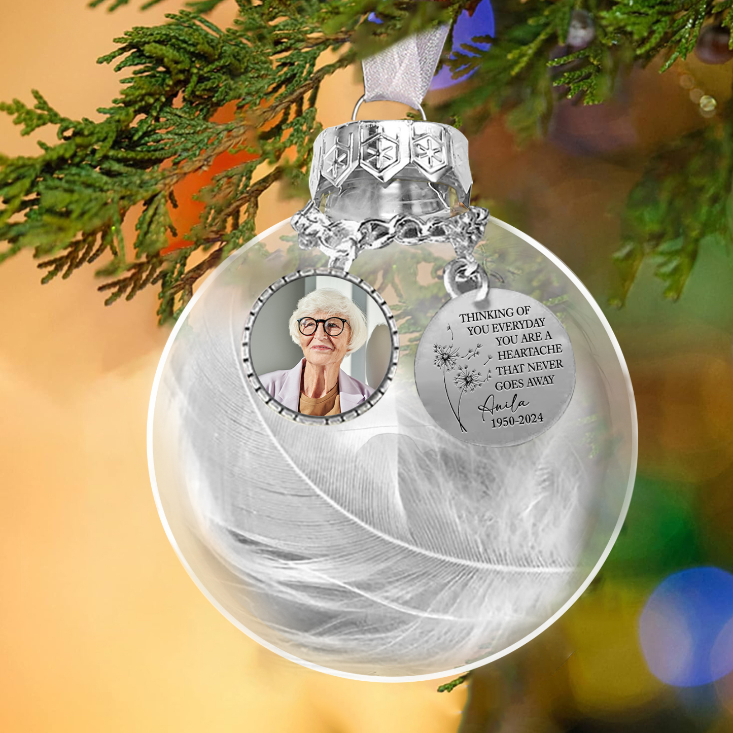 Personalised Memorial Ball Custom Photo & Name & Date Christmas Ornament - Thinking Of You Everyday, You Are A Heartache That Never Goes Away-Jessemade AU