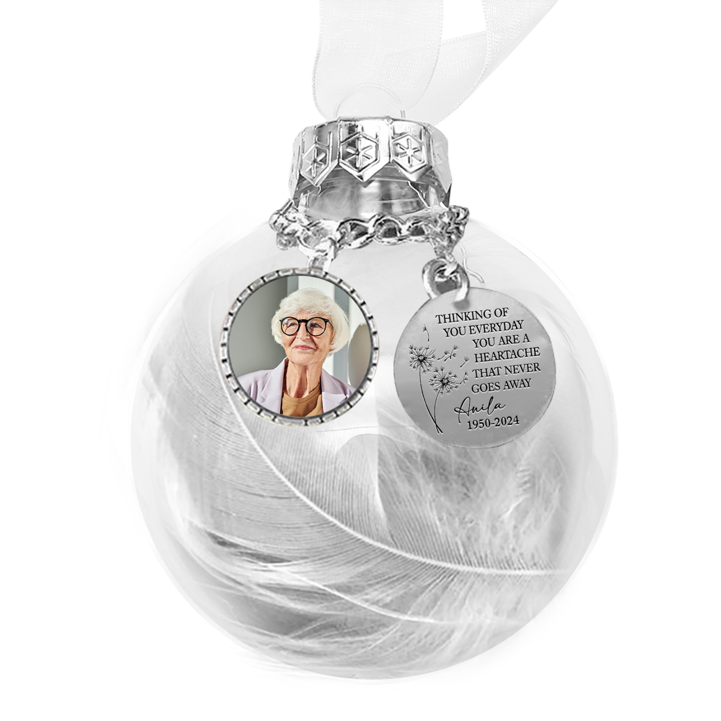 Personalised Memorial Ball Custom Photo & Name & Date Christmas Ornament - Thinking Of You Everyday, You Are A Heartache That Never Goes Away-Jessemade AU