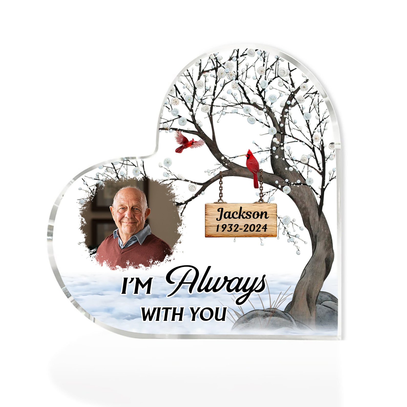Personalised Acrylic Heart Plaque Custom Name & Photo & Year Memorial Gifts - I'm Always With You-Jessemade AU