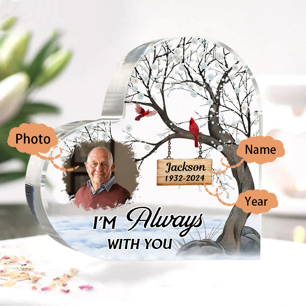 Personalized Acrylic Heart Plaque Custom Name & Photo & Year Memorial Gifts - I'm Always With You