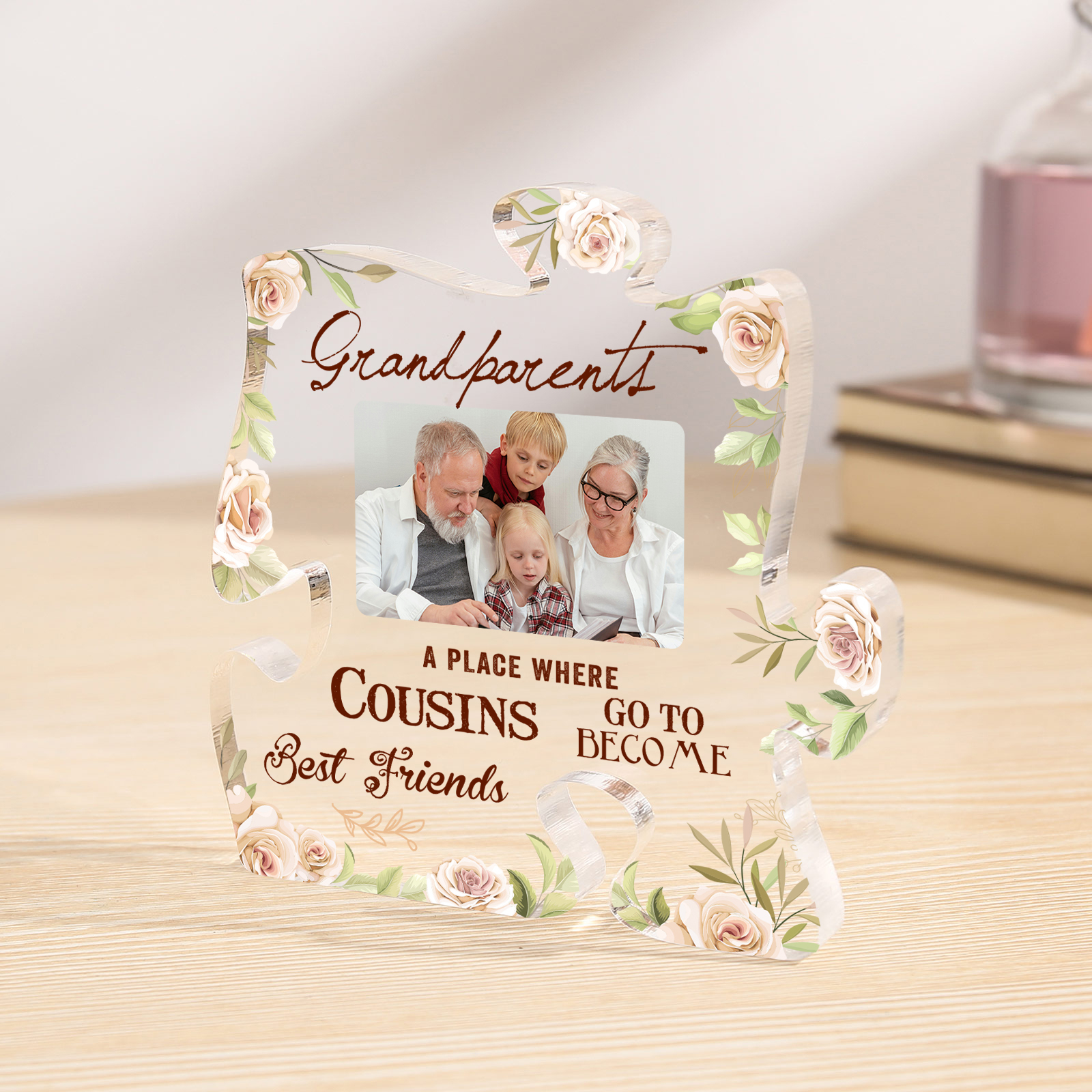 Personalised Acrylic Puzzle Plaque Custom Photo Ornament Gifts for Grandparents - A Place Where Cousins Go To Become Best Friends-Jessemade AU
