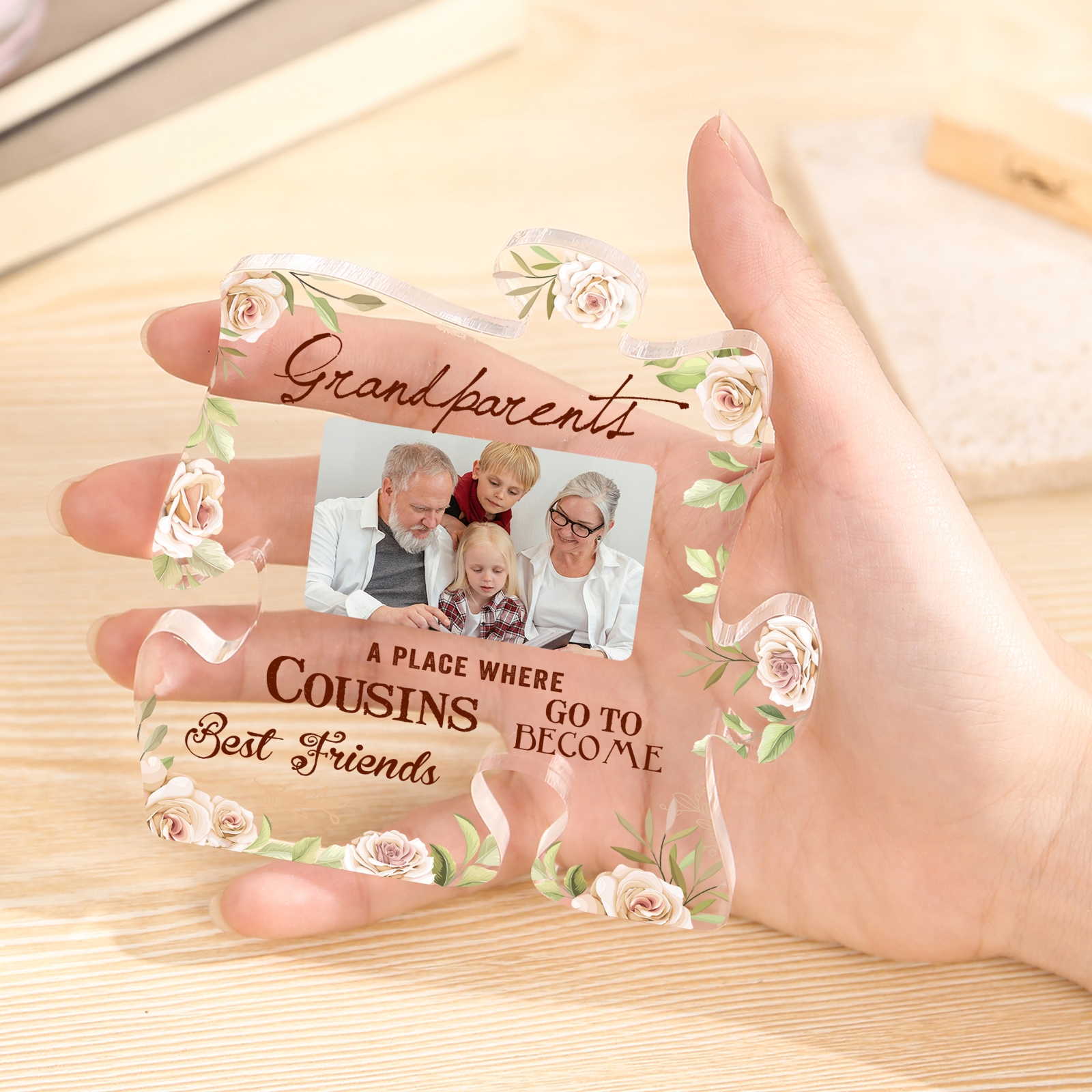 Personalised Acrylic Puzzle Plaque Custom Photo Ornament Gifts for Grandparents - A Place Where Cousins Go To Become Best Friends-Jessemade AU