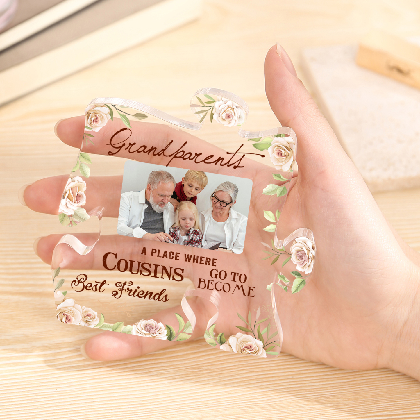 Personalised Acrylic Puzzle Plaque Custom Photo Ornament Gifts for Grandparents - A Place Where Cousins Go To Become Best Friends-Jessemade AU