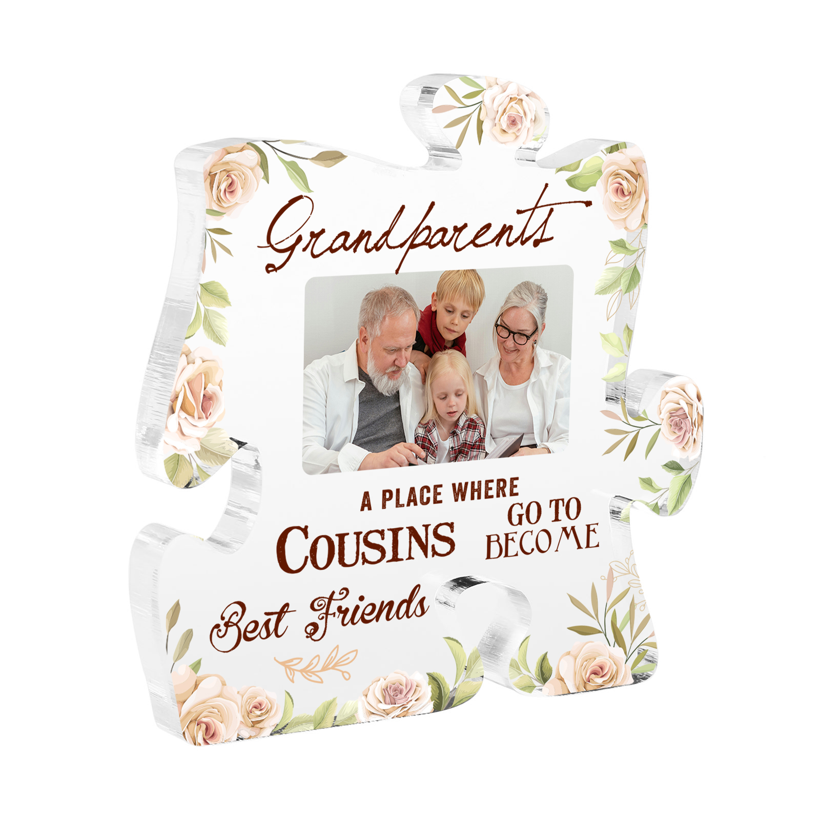 Personalised Acrylic Puzzle Plaque Custom Photo Ornament Gifts for Grandparents - A Place Where Cousins Go To Become Best Friends-Jessemade AU