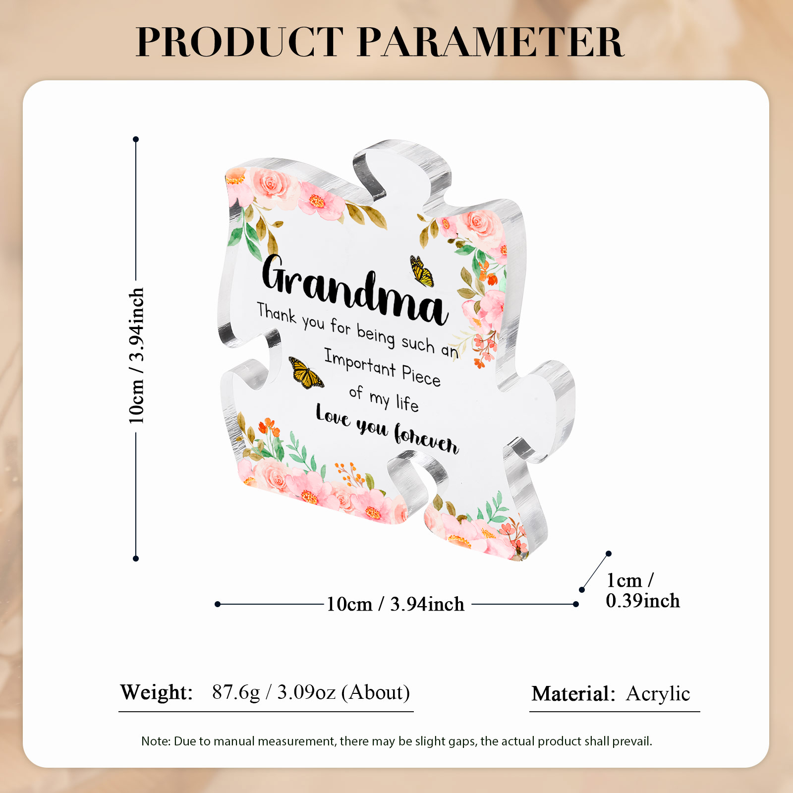 Personalised Acrylic Puzzle Plaque Custom Text Ornament Gifts for Grandma - Thank You For Being Such An Important Piece Of My Life-Jessemade AU